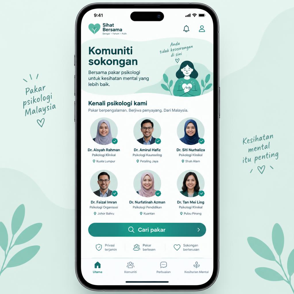 Skrin komuniti sokongan aplikasi Jiwa Sejahtera di telefon pintar